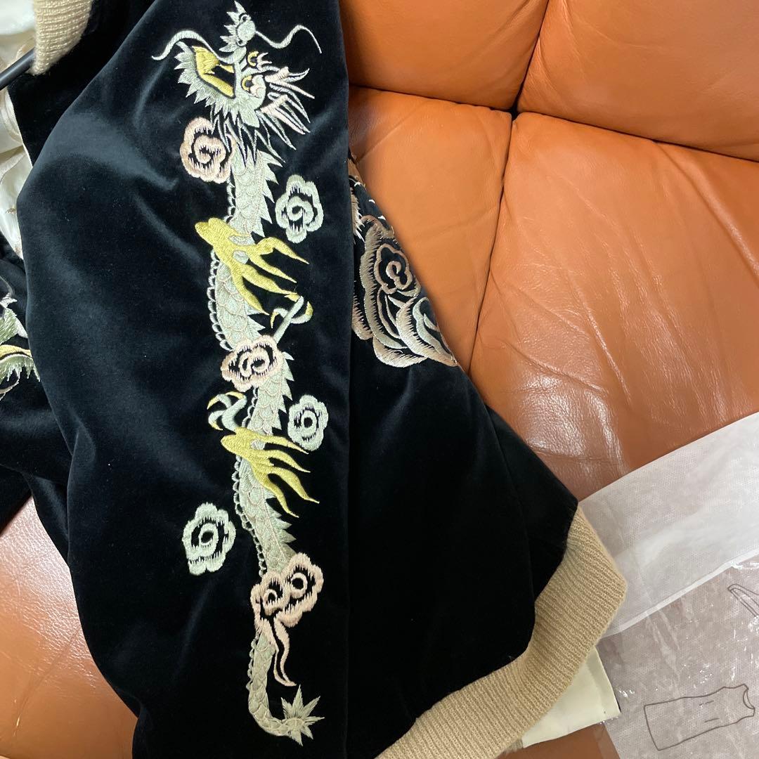 《稀少》別珍 中綿なし スカジャン GOLD 東洋 黒 M