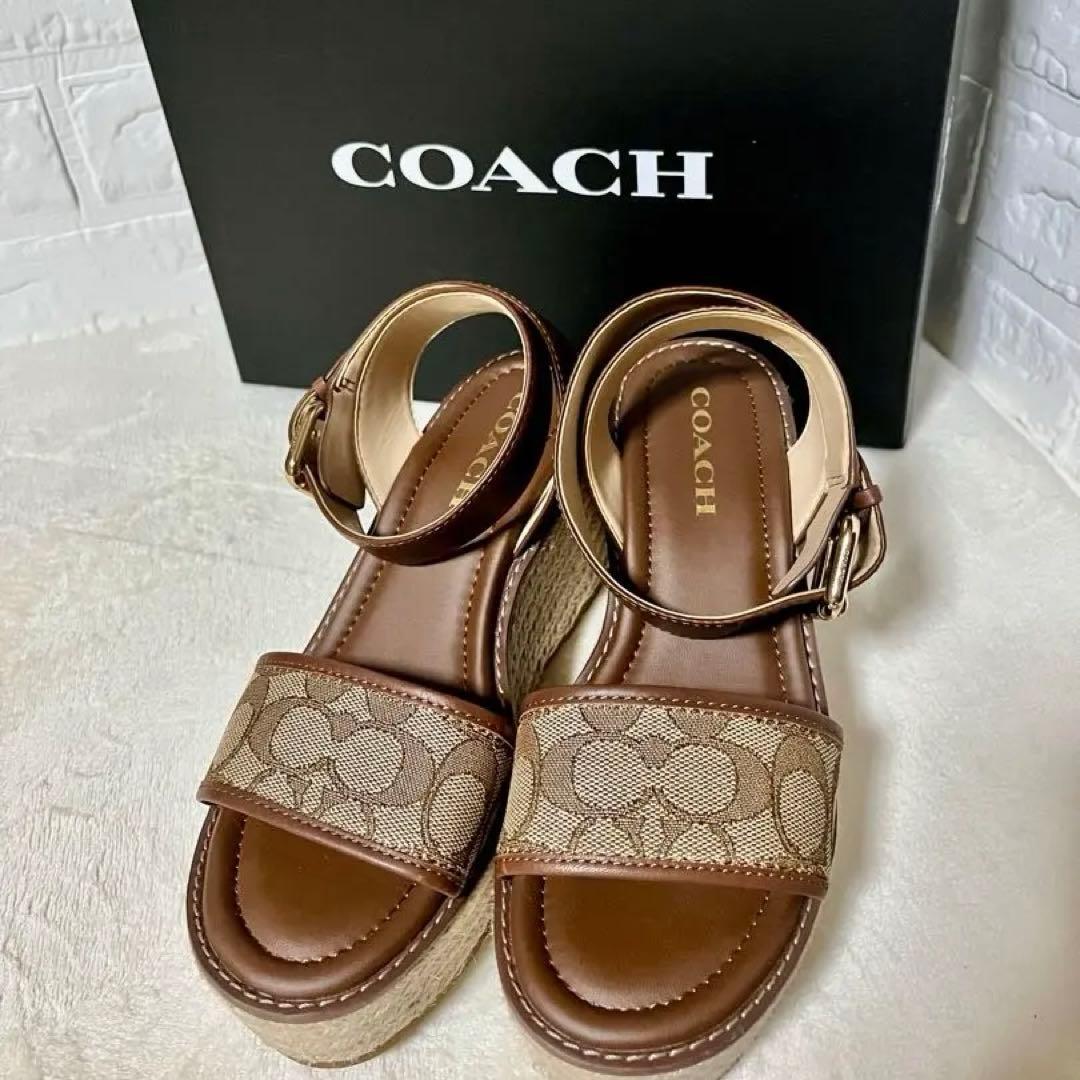 美品❤COACH コーチ エスパドリーユ 24cmサンダル ウェッジソール 箱