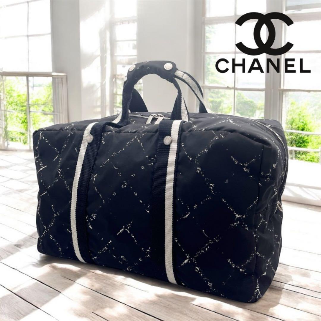 CHANEL シャネル 旧トラベルライン ボストンバッグ ブラック系