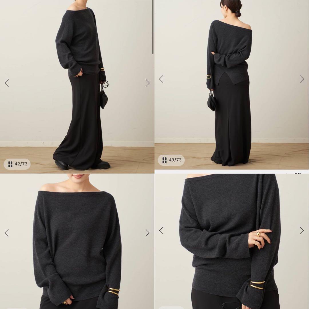 Plage 25AW Off shoulder slit ニット 3 グレー