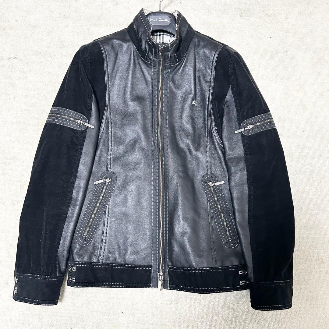 美品　バーバリーブラックレーベル　レザージャケット　ライダース　ノバチェック