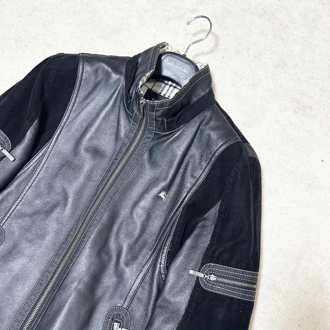 美品　バーバリーブラックレーベル　レザージャケット　ライダース　ノバチェック