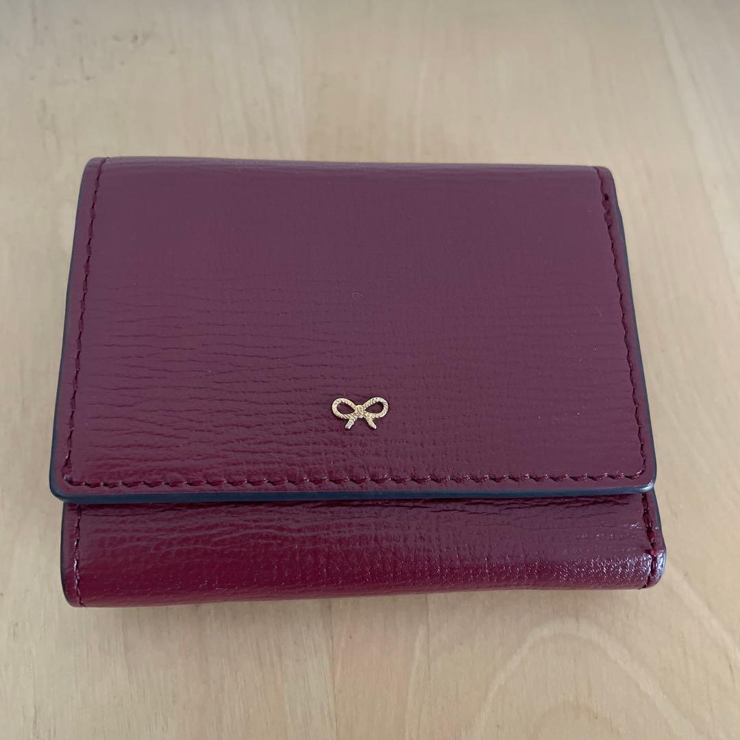 美品 ANYA HINDMARCH 3つ折り財布 ミニ財布 レザー ワインレッド