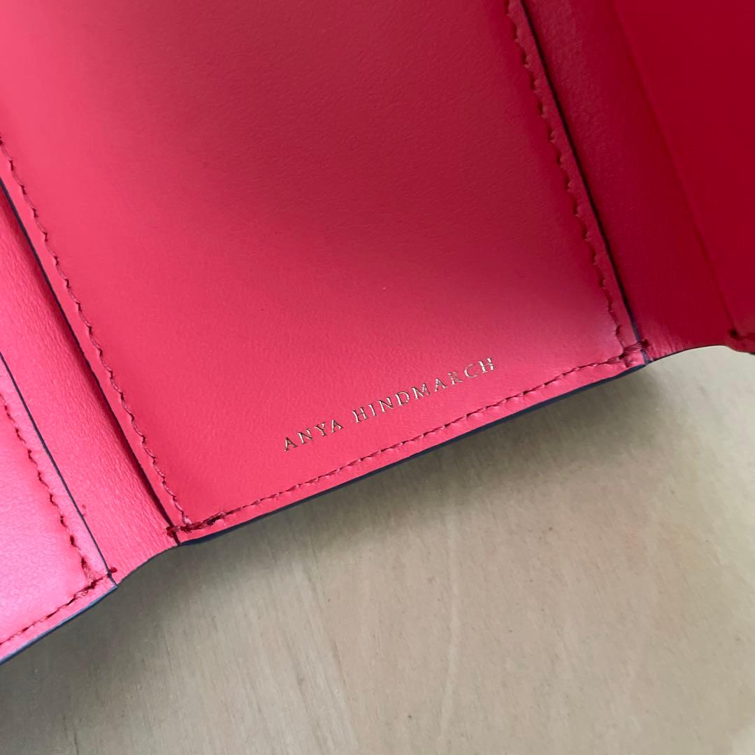 美品 ANYA HINDMARCH 3つ折り財布 ミニ財布 レザー ワインレッド