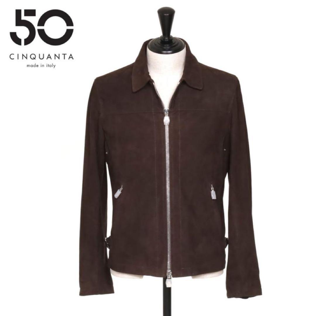 チンクワンタ ゴートスエード　襟付きシングルライダース　ダークブラウン　H503