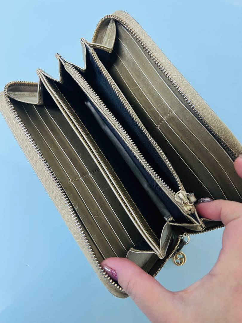 極美品★グッチ GUCCI 希少★シルバー GG シマ レザー長財布