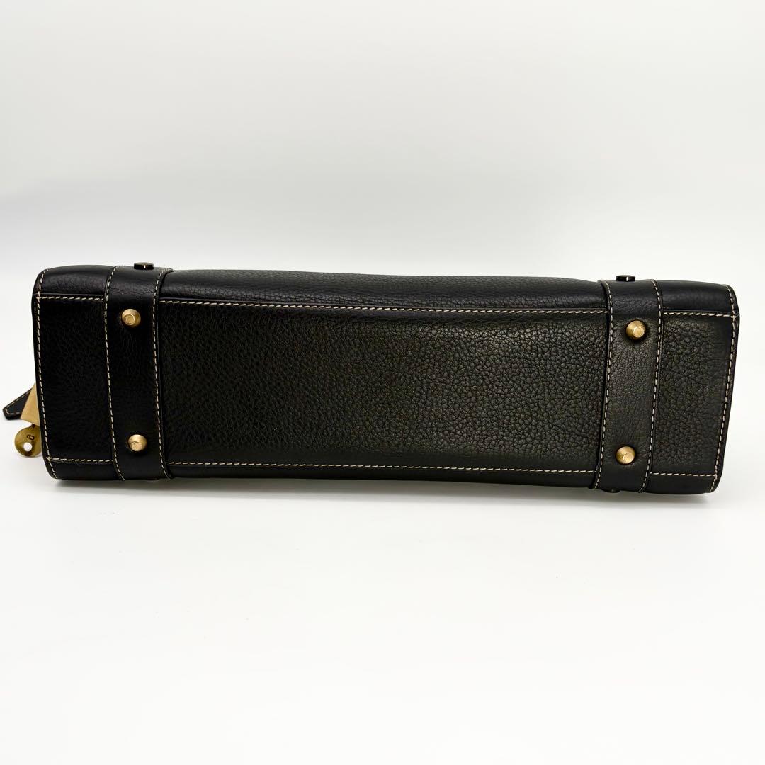 【美品】クリスチャンディオール レザーハンドバッグ 横長 鍵付き ブラック