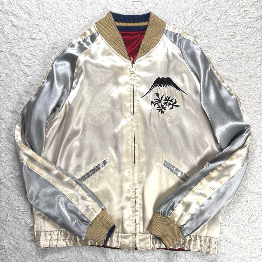 テーラー東洋　スカジャン　サテン　リバーシブル　鷲　日本地図　富士山　総刺繍　M