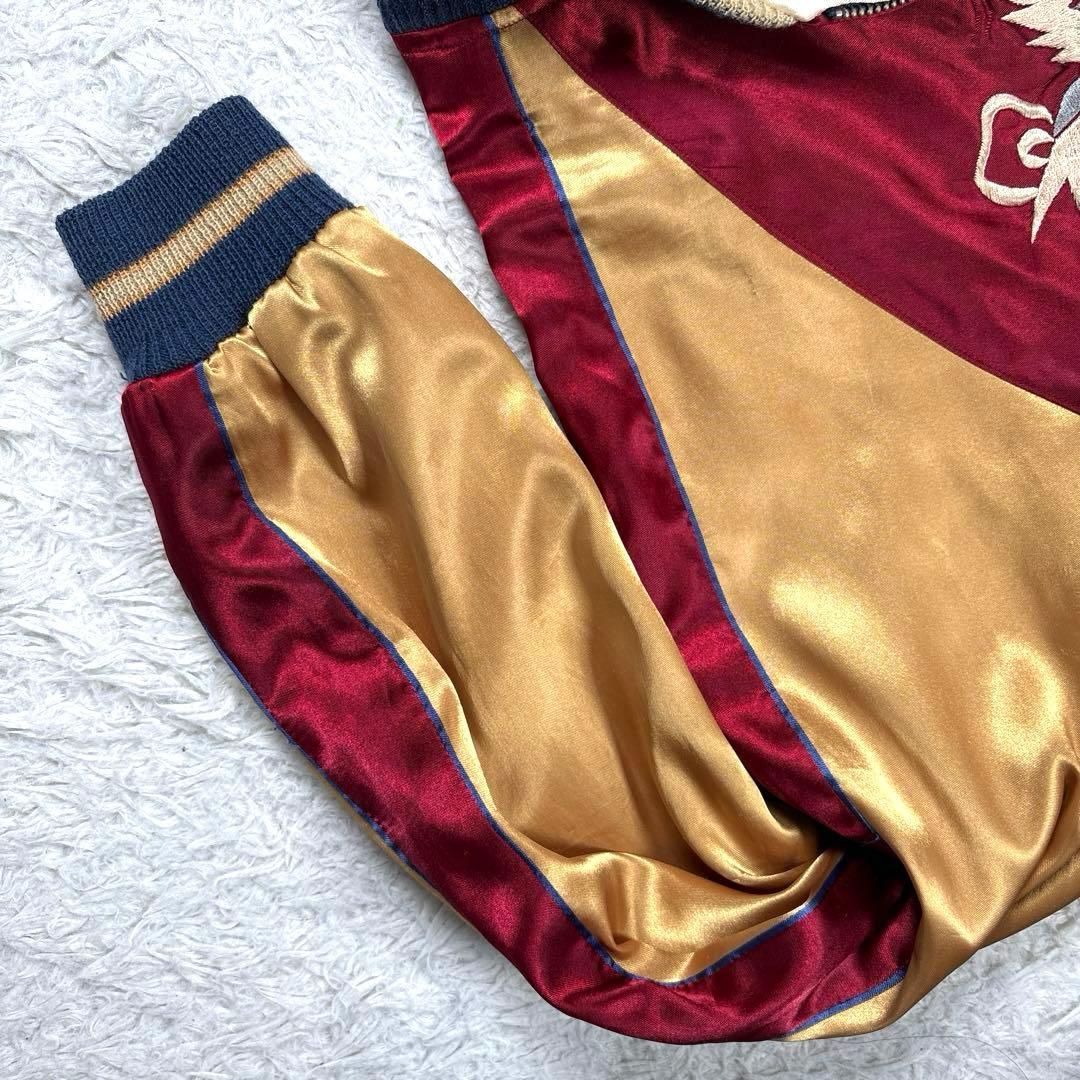 テーラー東洋　スカジャン　サテン　リバーシブル　鷲　日本地図　富士山　総刺繍　M