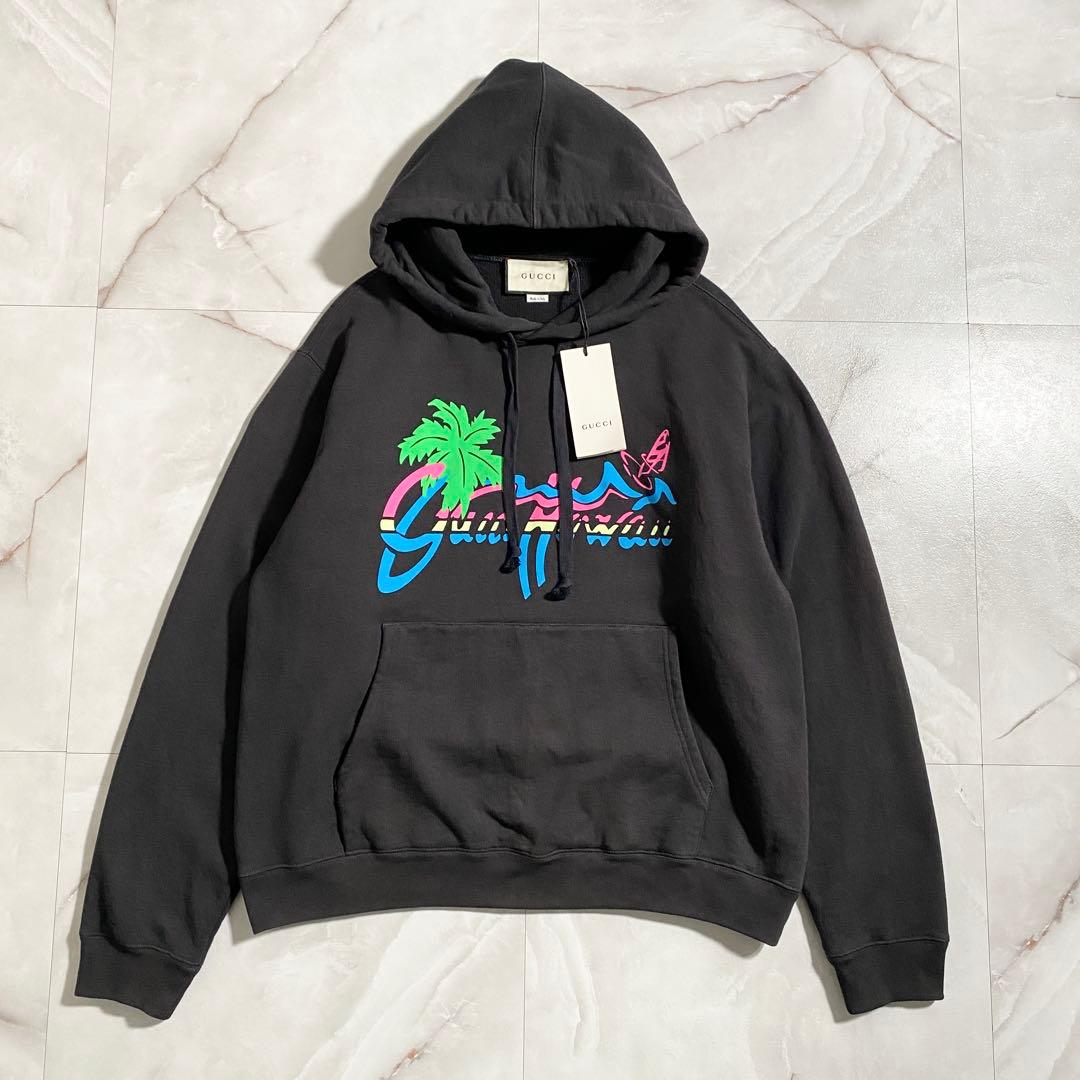 A18570 Gucci 20SS ハワイロゴプリントフーディ 黒 M