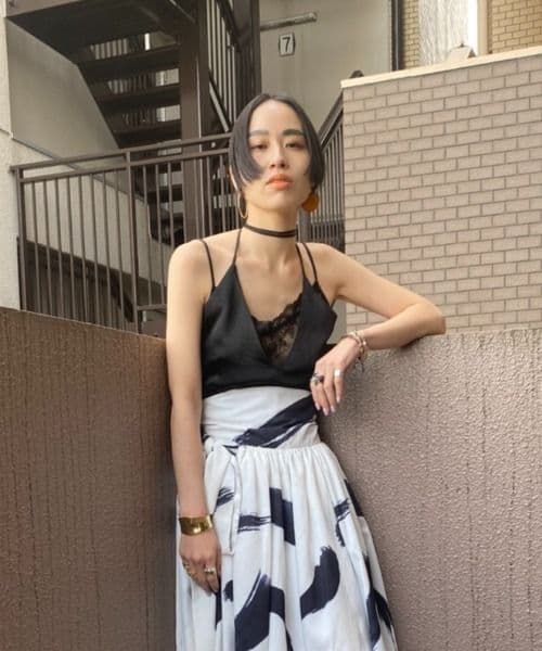 HIROSAI サテン レース キャミソール ブラック/cityshop