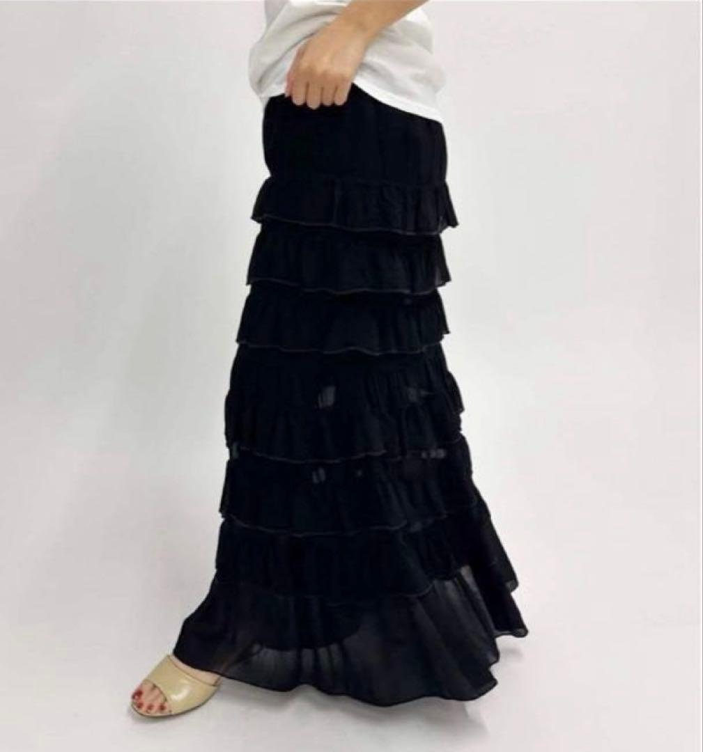 エディットフォールル フリル ティアード スカート ブラック