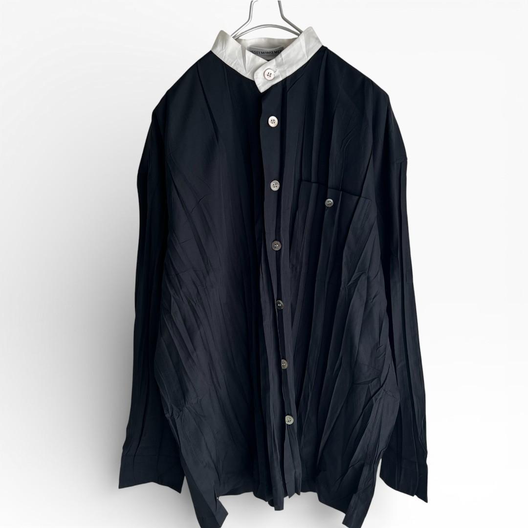ISSEY MIYAKE MENイッセイミヤケメンプリーツ ノーカラーシャツ S
