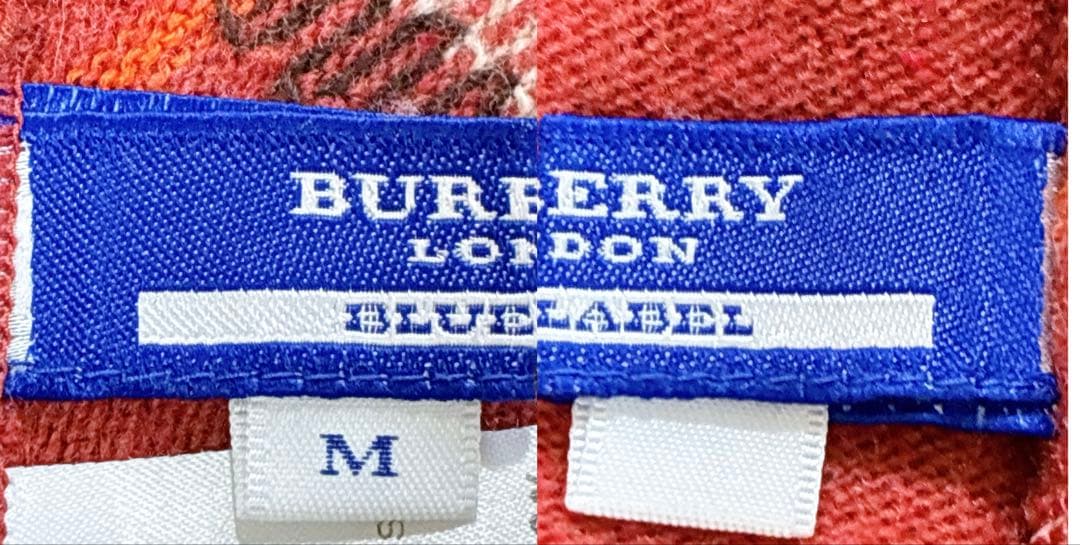 バーバリー◇ブルーレーベル【M】タートルネックニットセーター メガチェック柄 赤