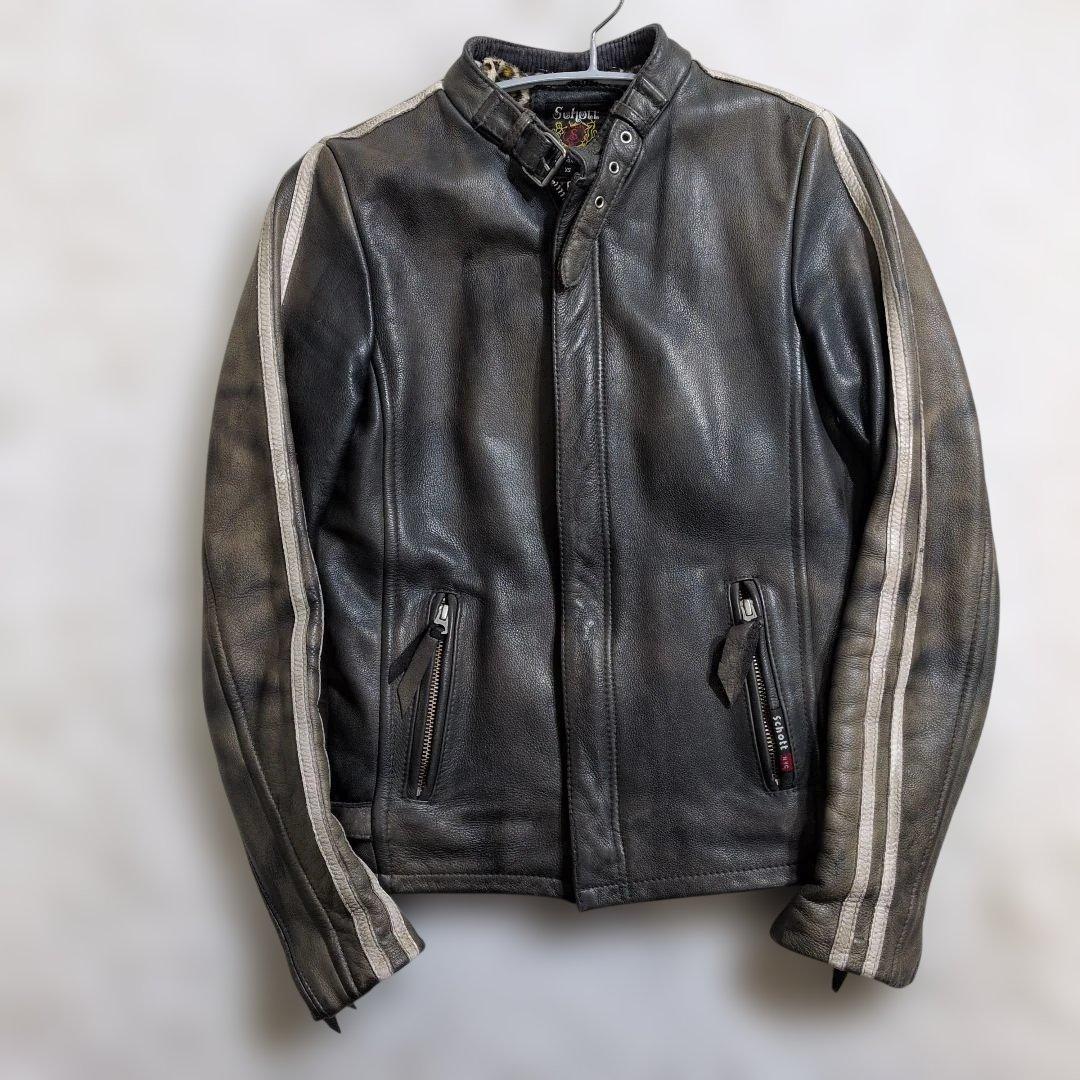 ショットクラシックレーサーレオパードヒョウ柄 XS ヴィンテージ加工　ライン