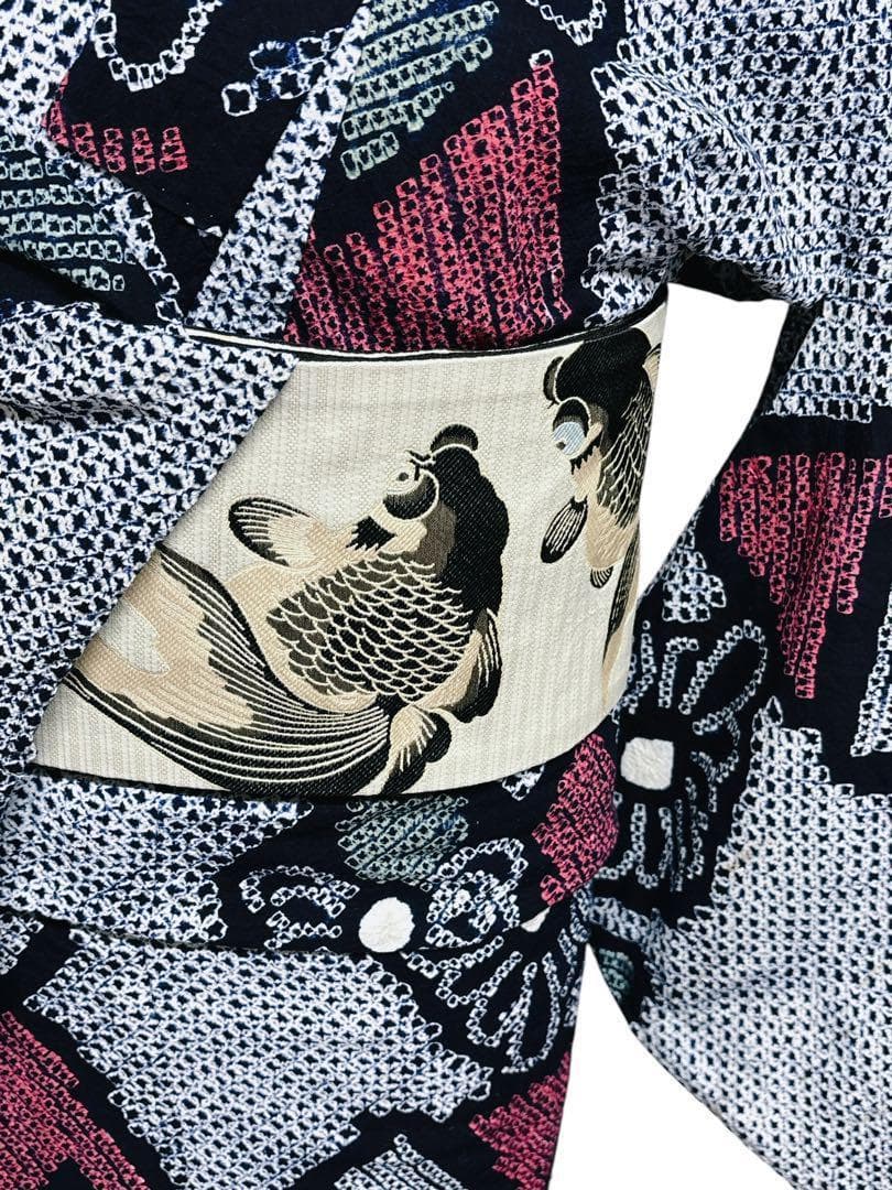 A28 有松鳴海絞り 高級浴衣 花模様　紺青