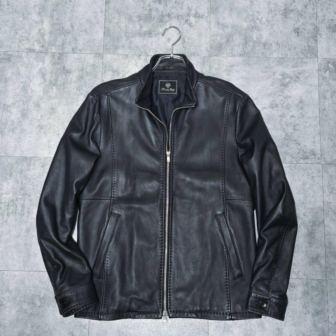 メンズビキ MEN’S BIGI シングルライダース M 羊革 ネイビー