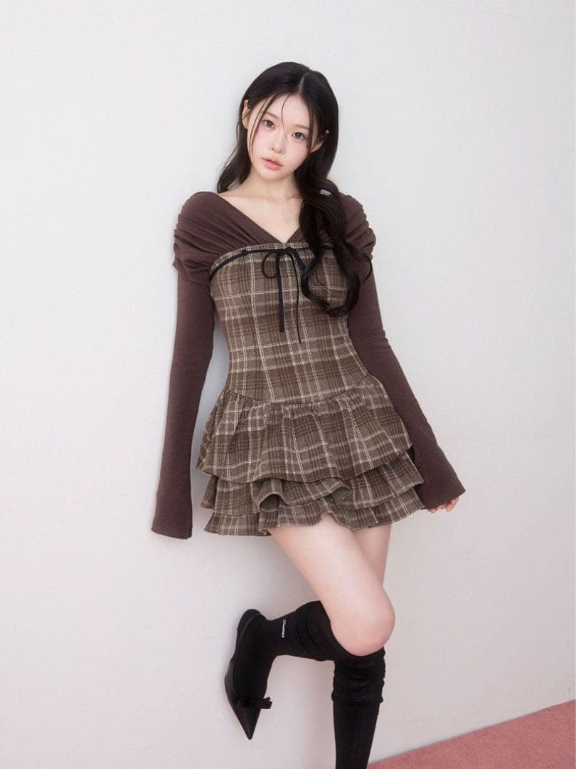 BUBBLES チェックレイヤードワンピース ブラウン 新品タグ付き♡