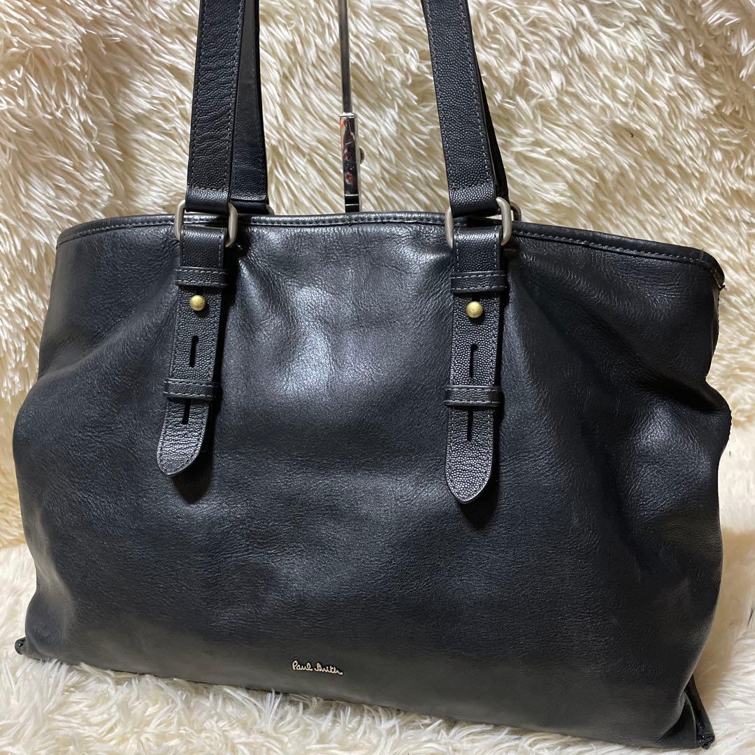 ポールスミス　ビジネスバッグ　トートバッグ　ロゴ　肩掛け可　大容量　A4可　黒
