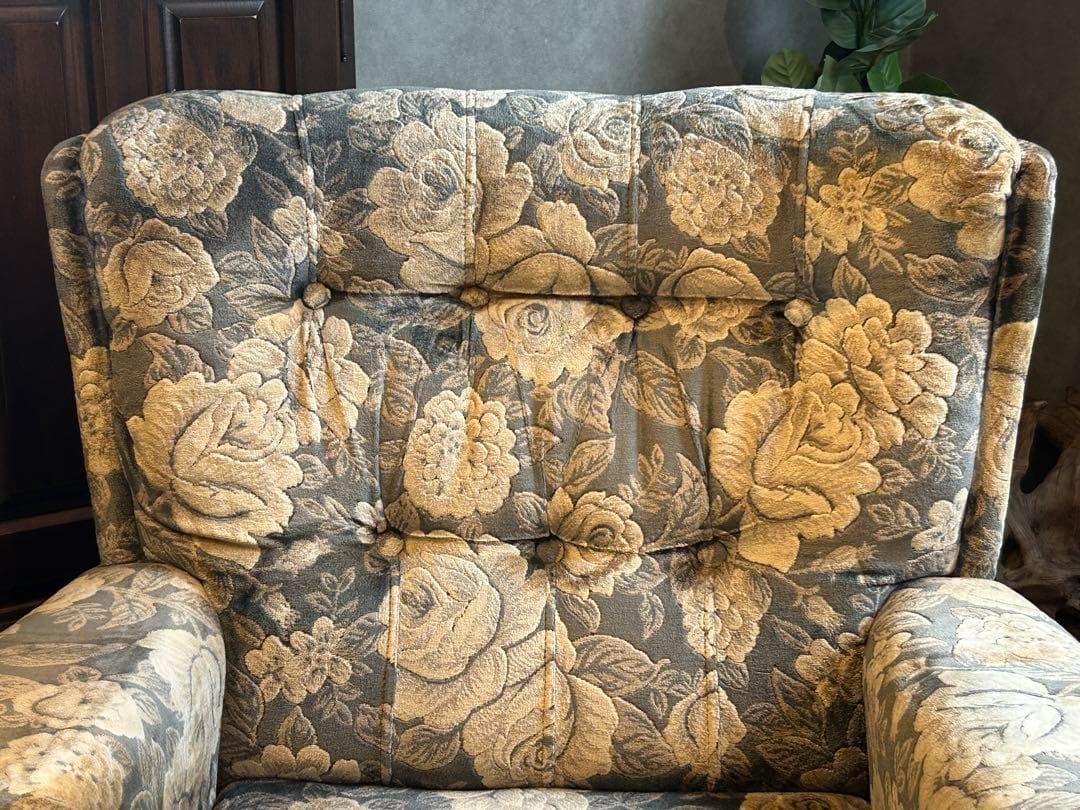 左側　金華山織　ベロア生地　ヴィンテージ　ソファ　アンティーク　レトロ　IZ