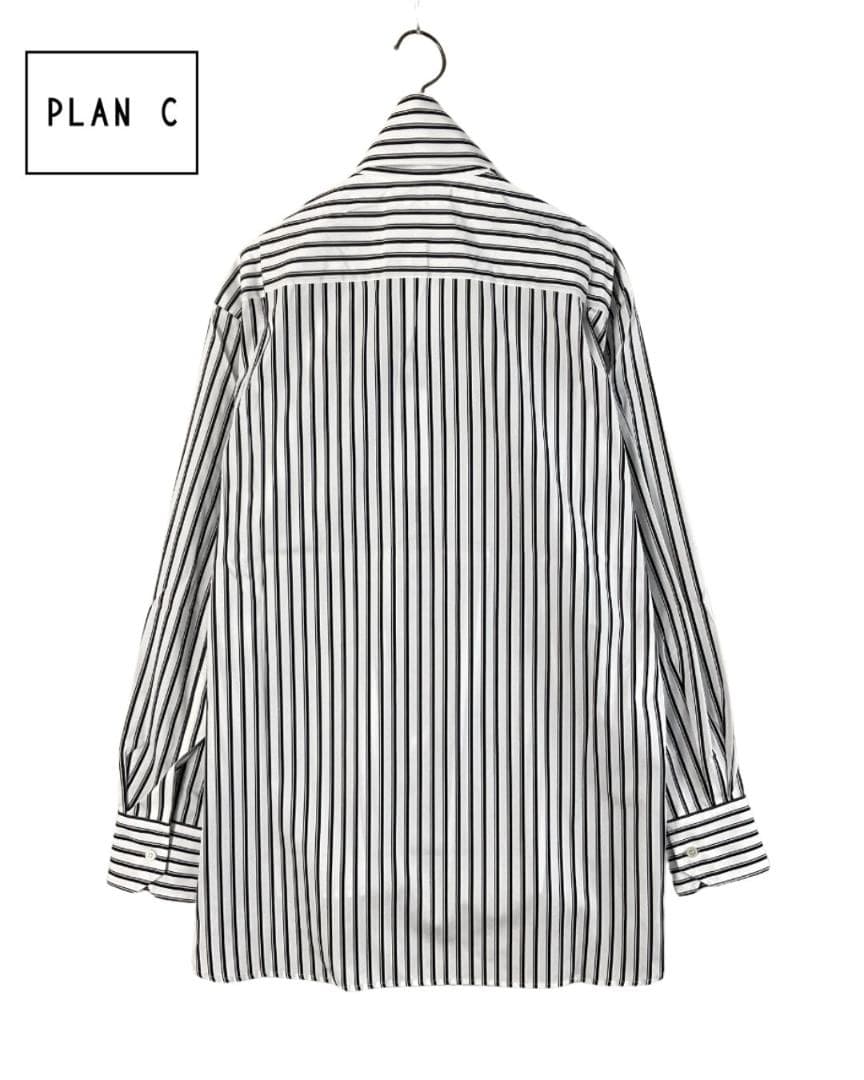 【新品】Plan C ストールドッキングノーカラーストライプシャツ 42