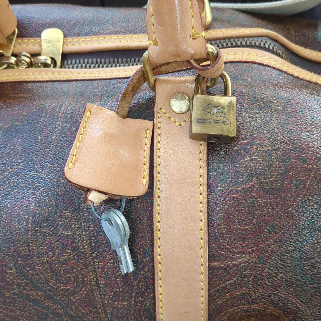 ETRO エトロ ボストンバッグ 南京錠・鍵・タグ付き 茶系ペイズリー 大容量