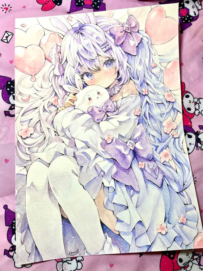 く*み様 ♡ オリジナル　手描きイラスト　紫うさぎさん　Ａ４ アナログイラスト