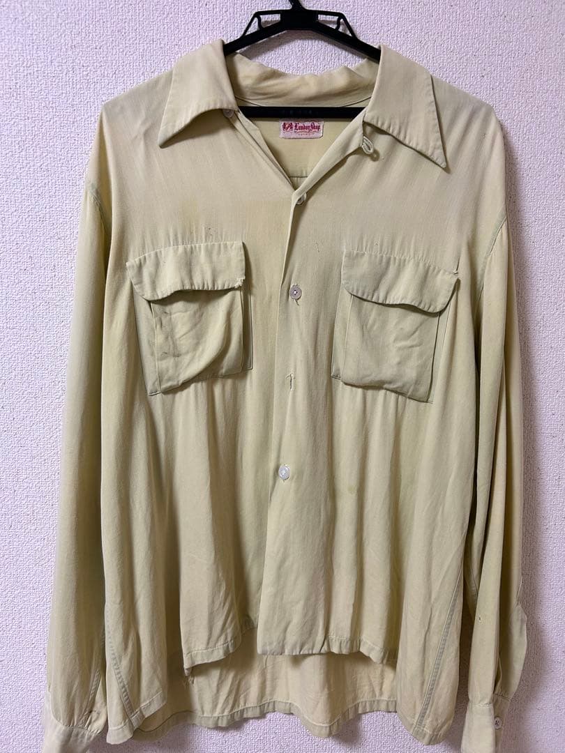 50s レーヨンギャバジンシャツ イエロー