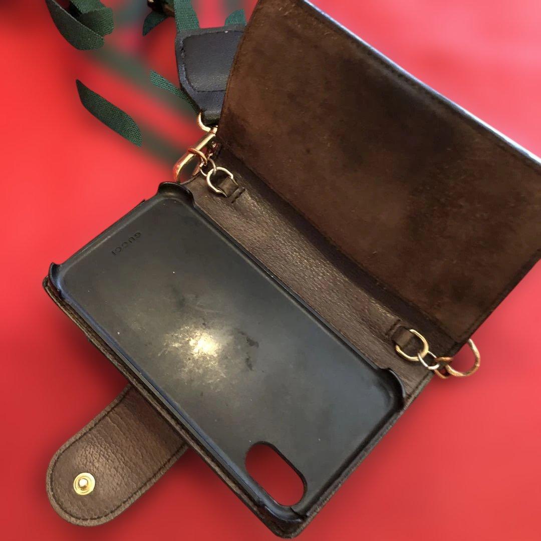 グッチGUCCI スマホケース本物iPhone x xs 希少　社外ストラップ