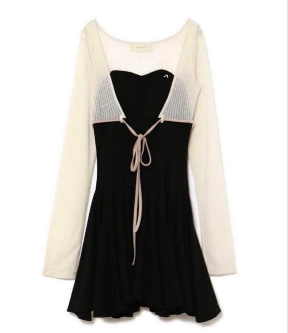 andmary Lona ribbon mini dress ブラック