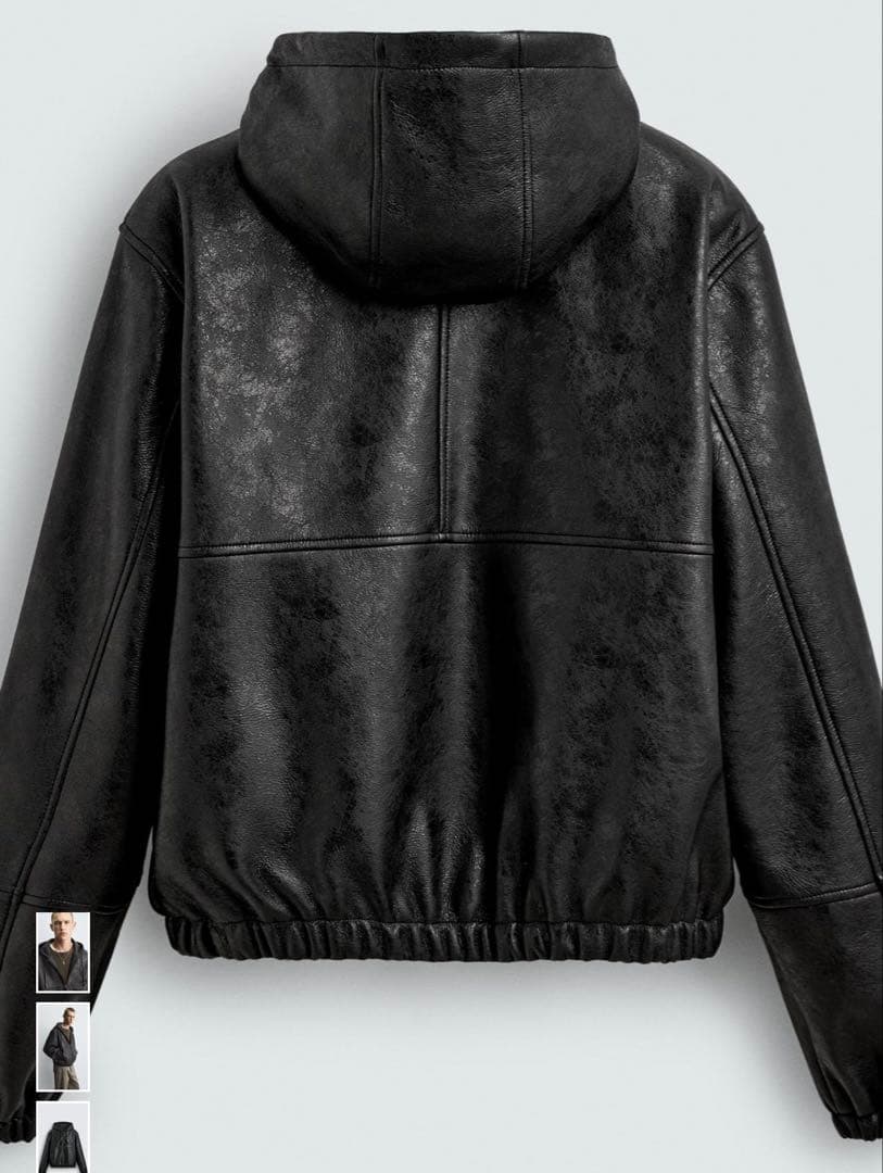 ZARA レザーパーカー　フーデッド　ジャケット