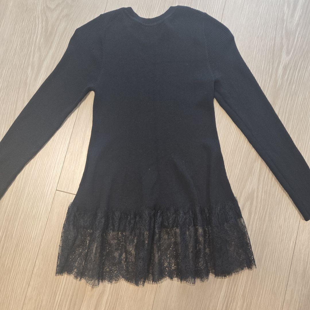 CADUNE ブラック 長袖ニット レース裾