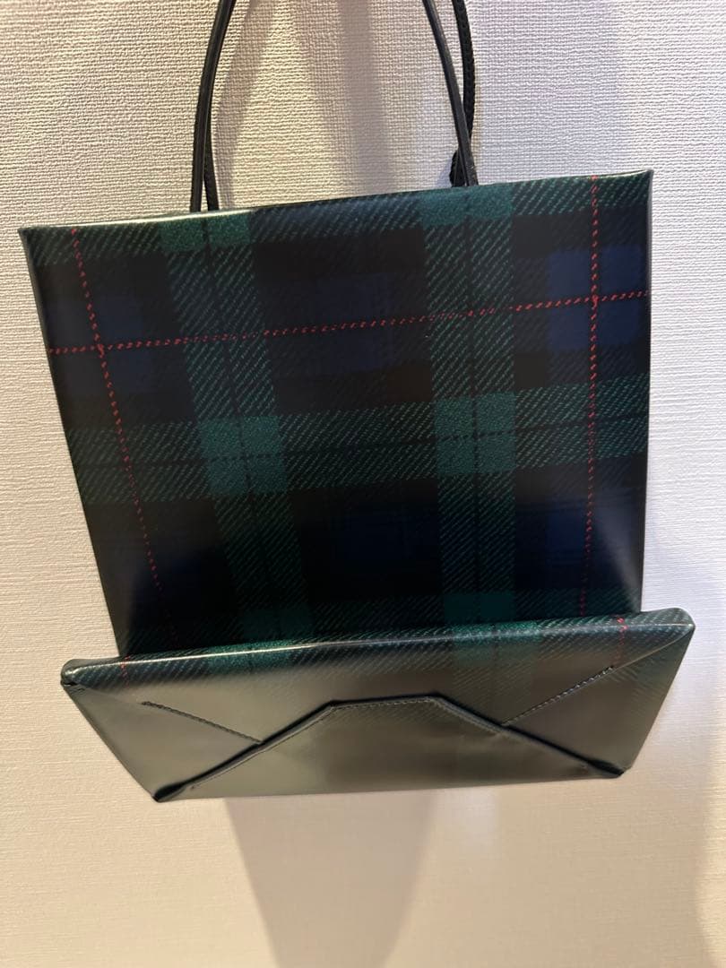 アンノウンプロダクツ　伊勢丹　レザーペーパーバッグ 小 ブラックウォッチ柄