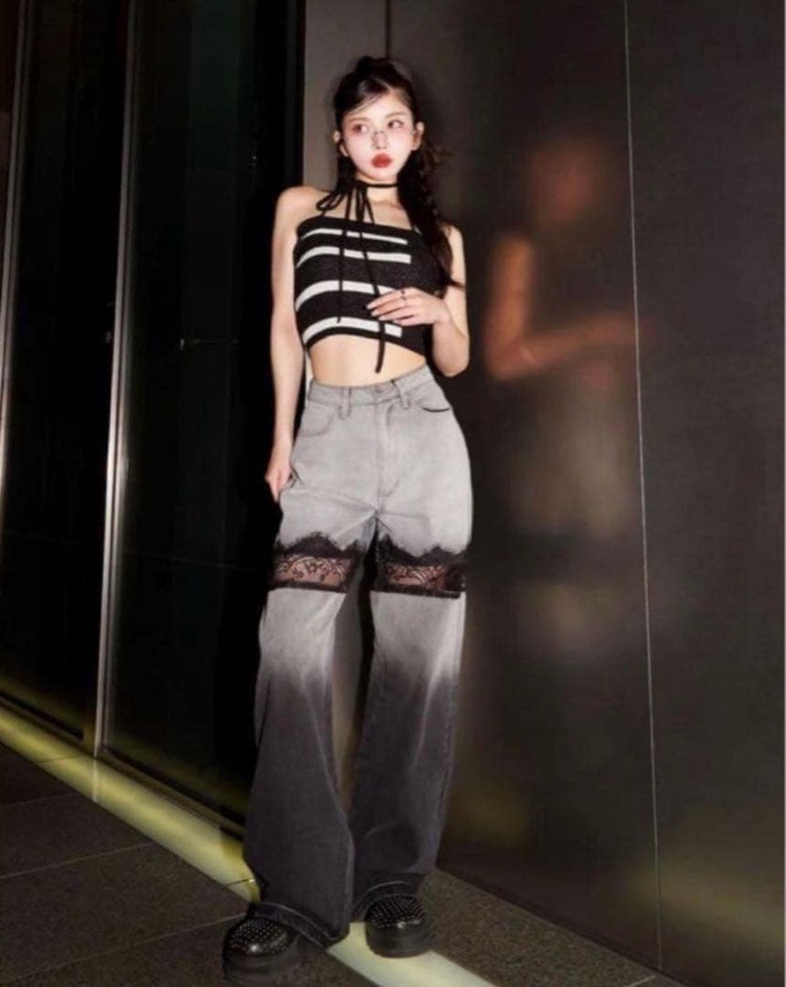 スカラップレースデニムロングパンツ【いいね15で削除】