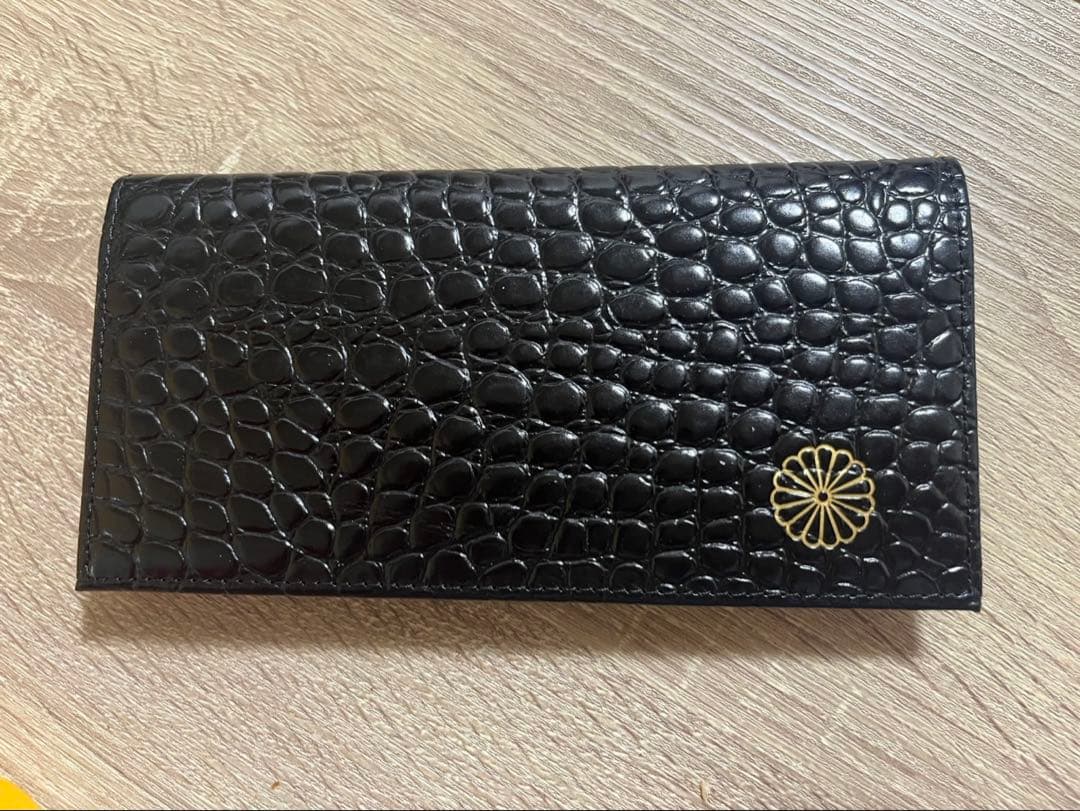 皇居財布　黒 牛革　クロコダイル調　 長財布