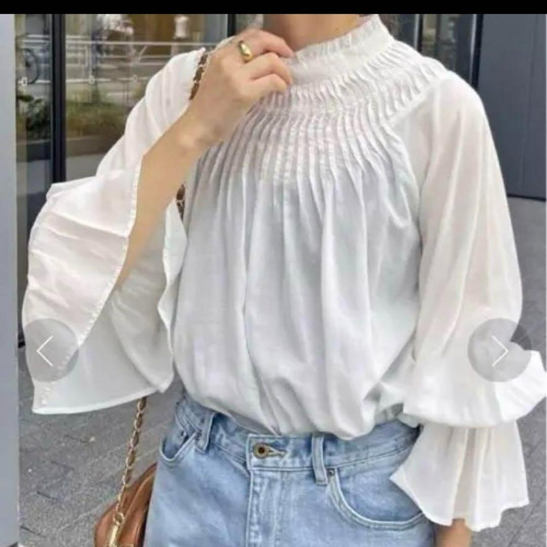 【未使用・タグ付】 スピックアンドスパン コットンボイルタックフリルブラウス