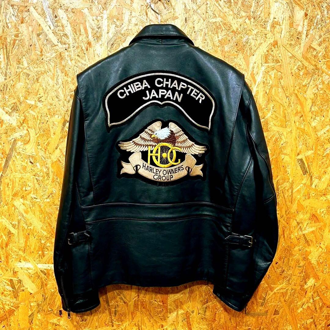 やは ハーレーダビッドソン デカロゴ 牛革 ゆるだぼ レザージャケット