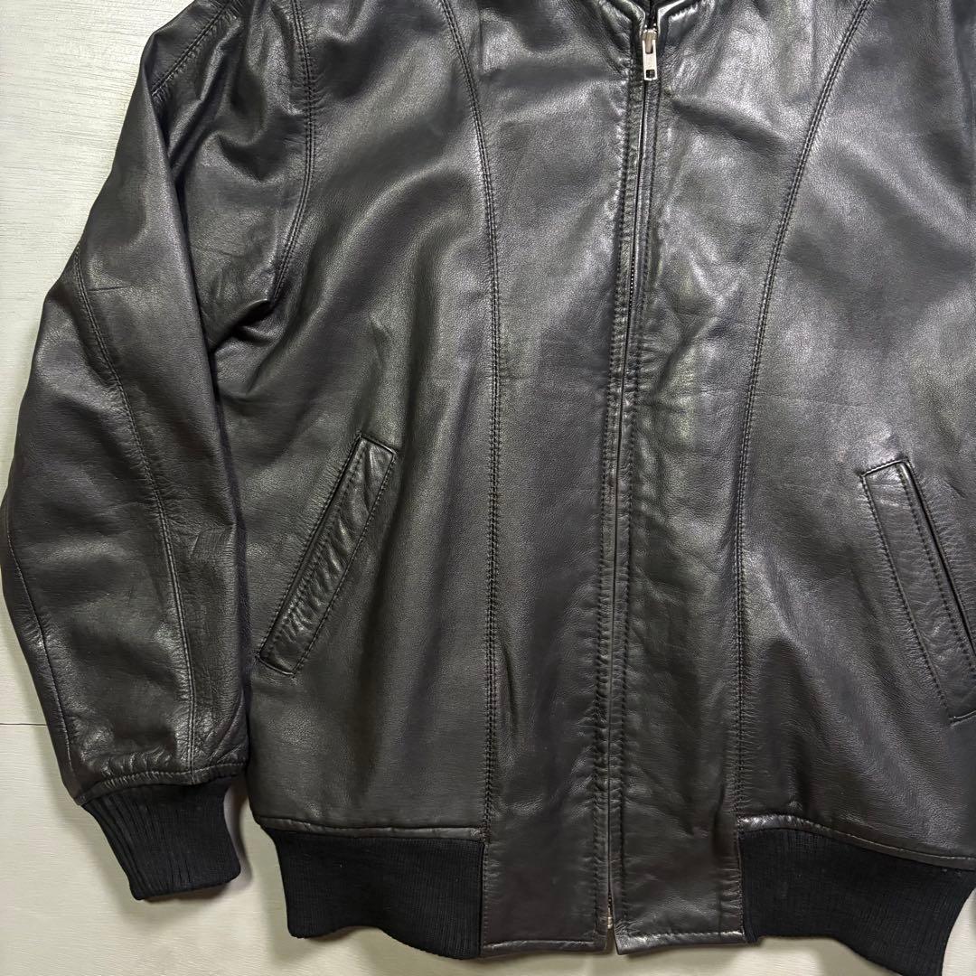 vintage レザージャケット　ブルゾン　本革オールレザー　チェック　短丈　M