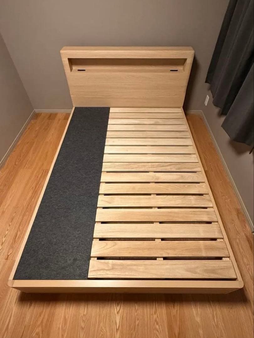 シモンズ ダブルベッド LED付き 引き出し収納 ステーションタイプ ナチュラル