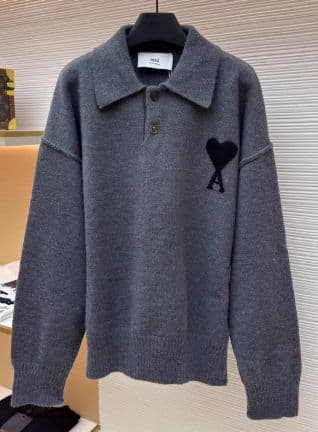 ♡AMI PARIS♡ グレー ハート A 刺繍 ポロニットM