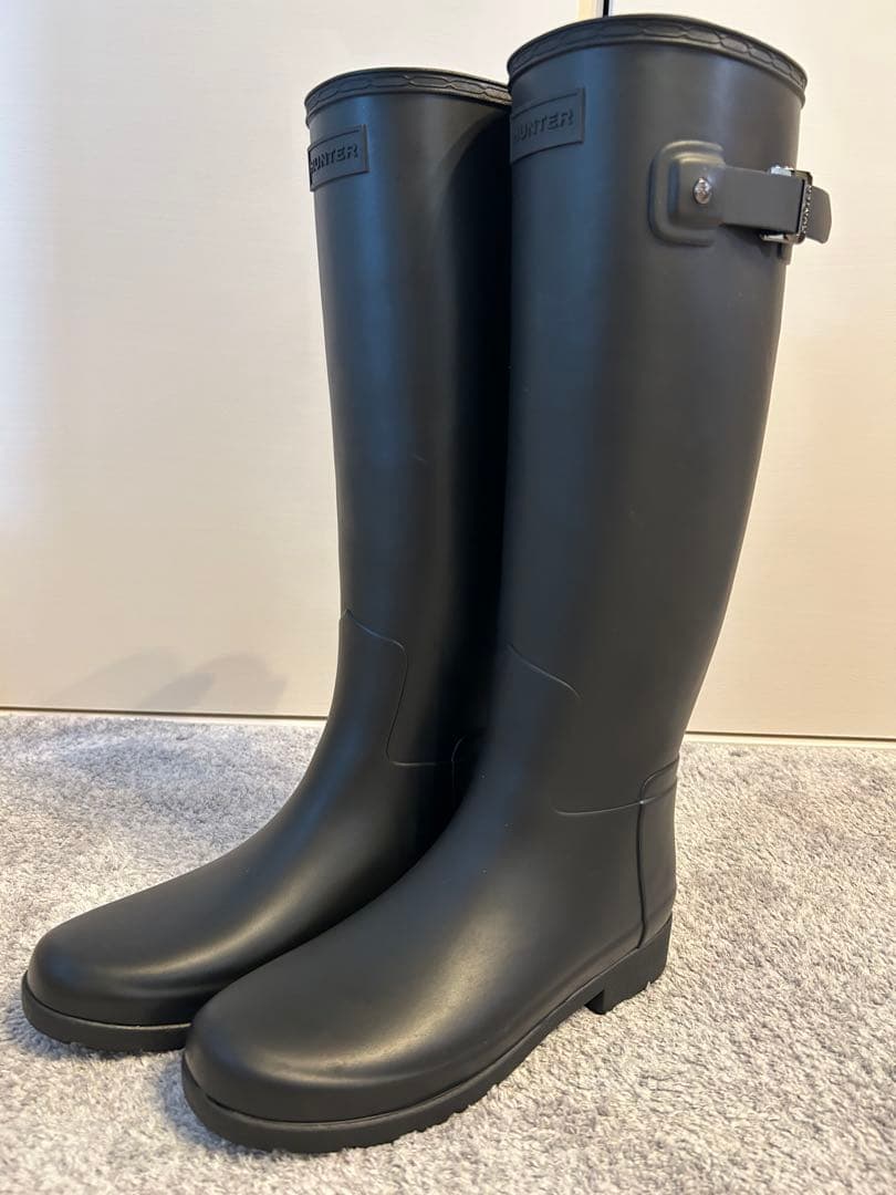 HUNTERオリジナル リファインドレインブーツ　マットオールブラック長靴 37