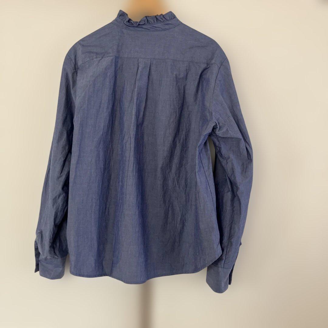 今期美品　midiumi フロントハーフ　フリルシャツ　ネイビー　ミディウミ