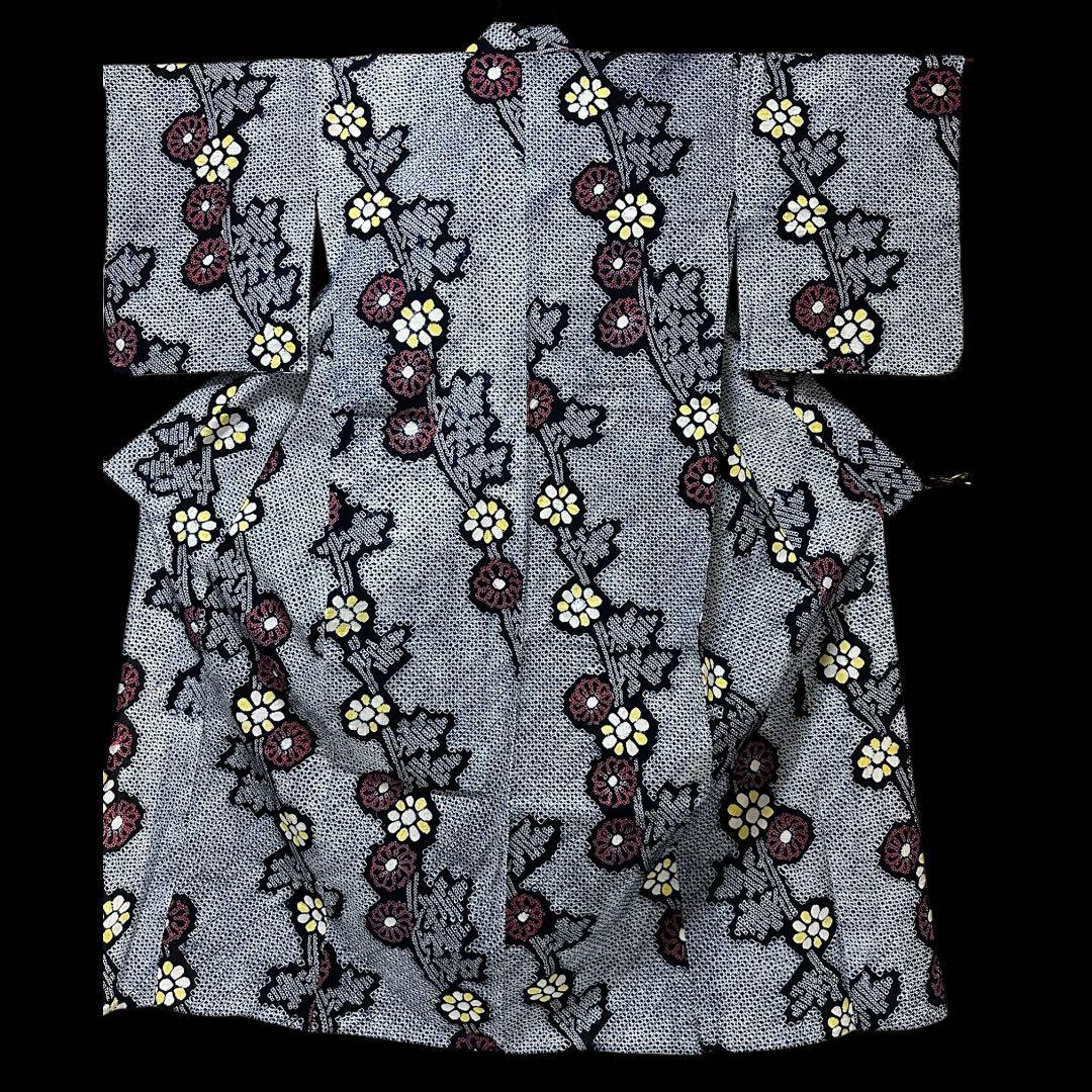 ★有松鳴海絞り浴衣‼️濃紺系　総絞り　手絞り　綿　クリーニング済