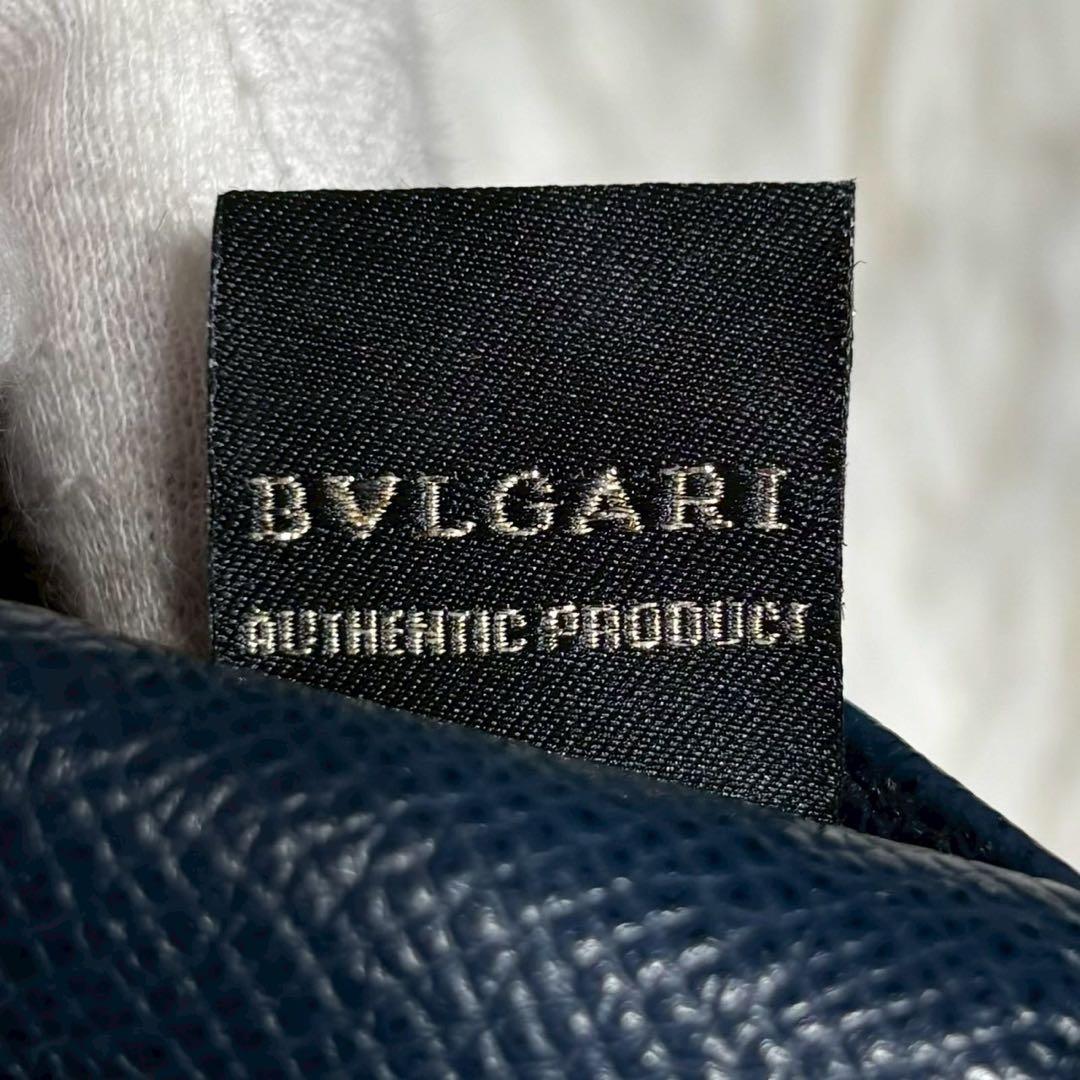 【美品】ブルガリ ケース パース サークルロゴ レザー ネイビー