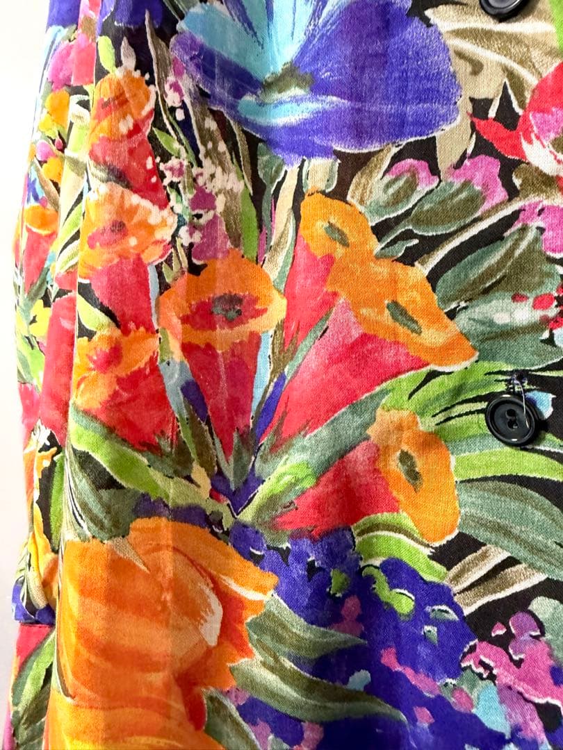 ヴィンテージ 花柄 総柄シャツ 開襟 アート マルチカラー USA古着