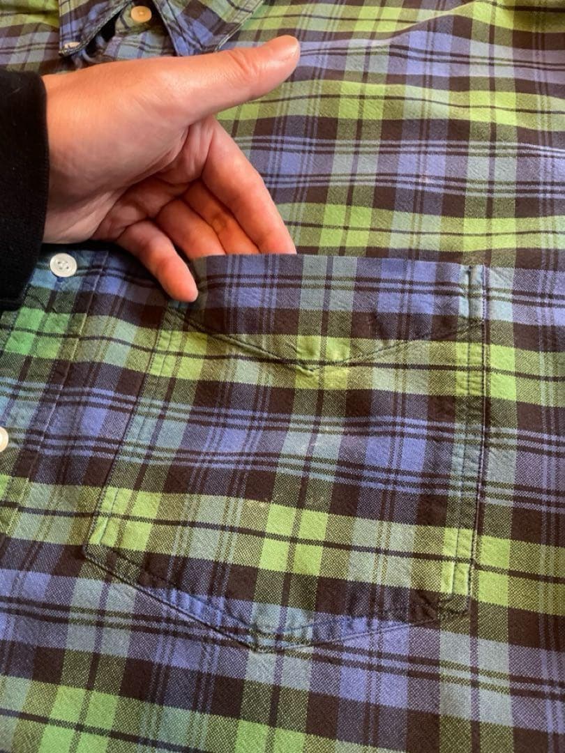 90s OLD GAP ボタンダウン チェックシャツ 長袖 緑 青 古着