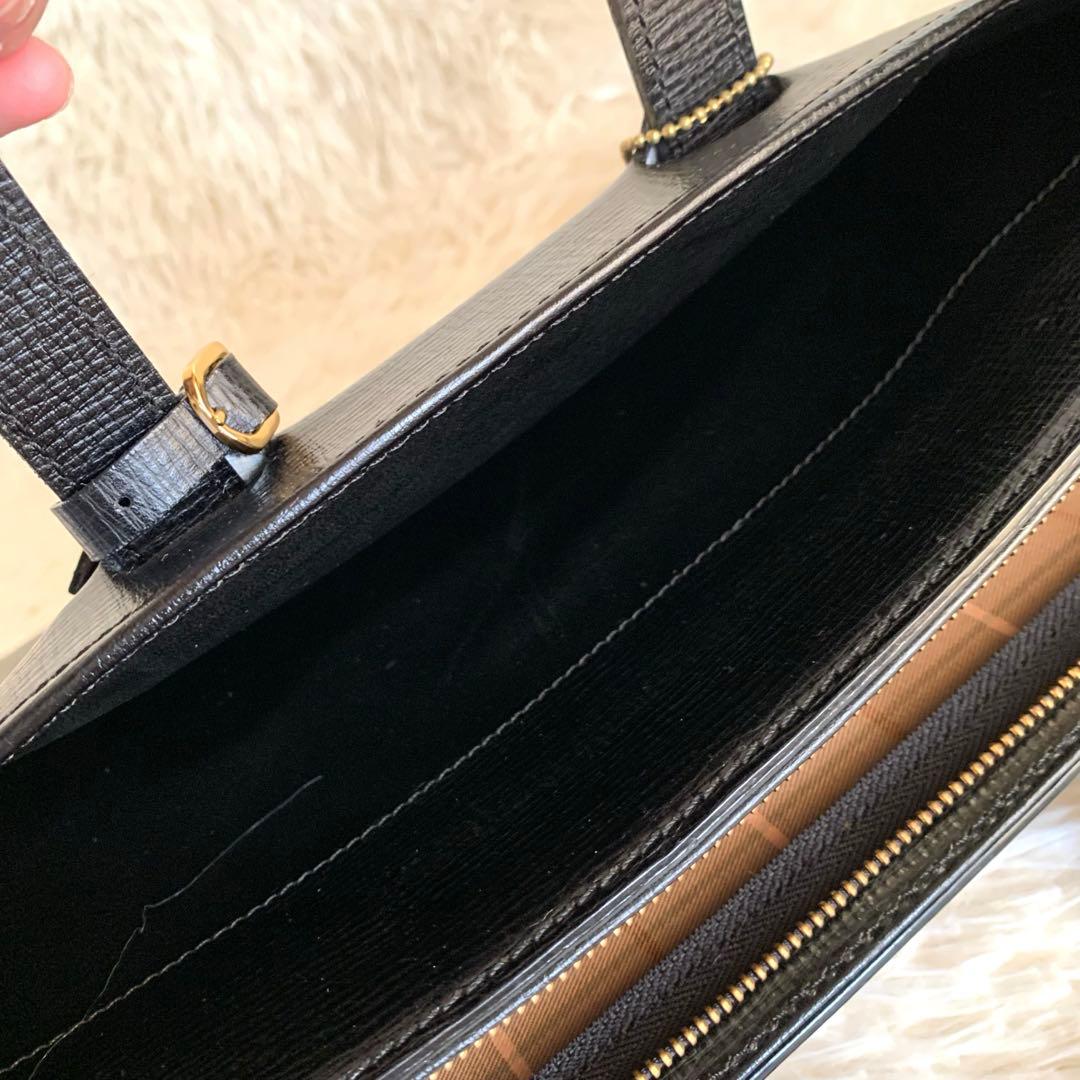 美品❣️BURBERRY ビジネスバッグ ペンチェック レザー 黒　鍵付　A4可能
