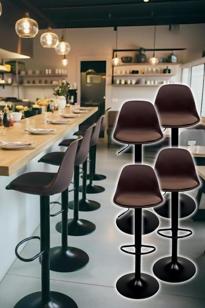 8tail バーチェア 4脚セット 防水PU座面 360度回転座面（黒×茶）