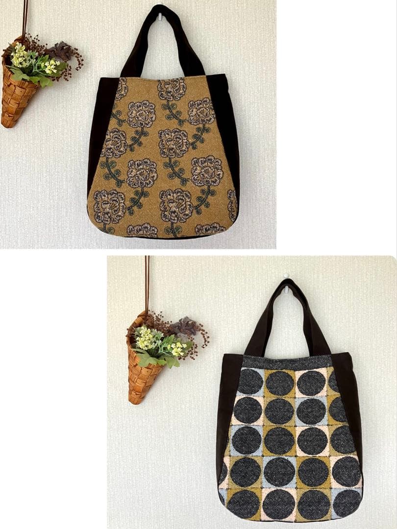 秋色yula&pallo ミナペルホネン ハンドメイド　ドロップ型トートバッグ