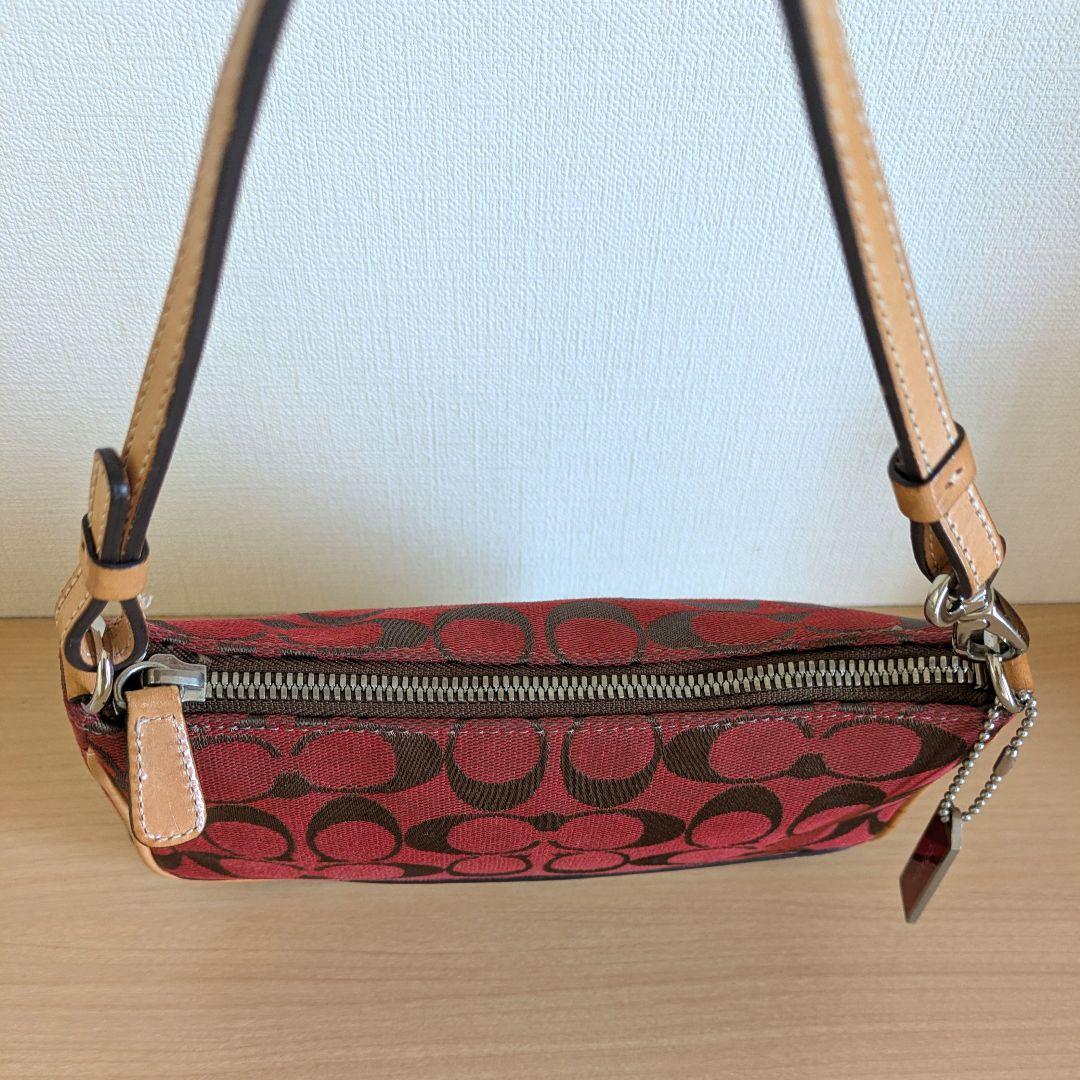 【美品】COACH アクセサリーポーチ ミニバッグ キャンバス レザー レッド